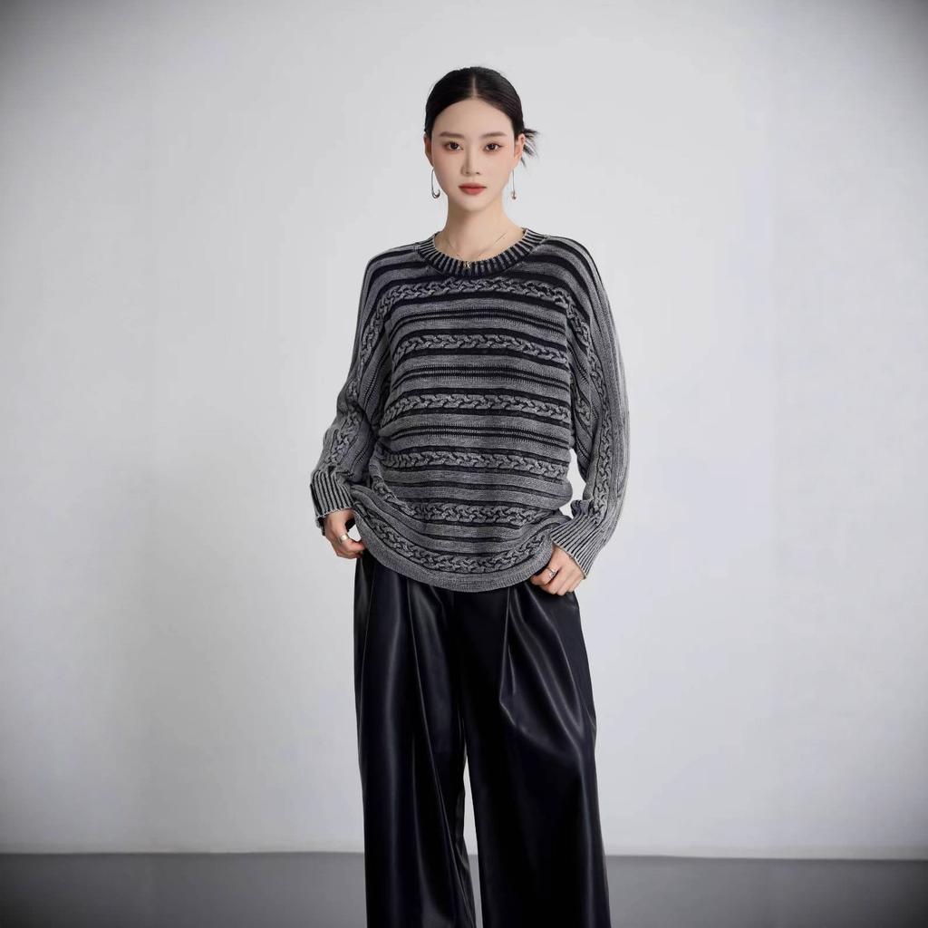 European and American Crew Neck Twist Women's Knitted Sweater Pullover Autumn and Winter New Models Do Old Women's Sweater Outer Wear