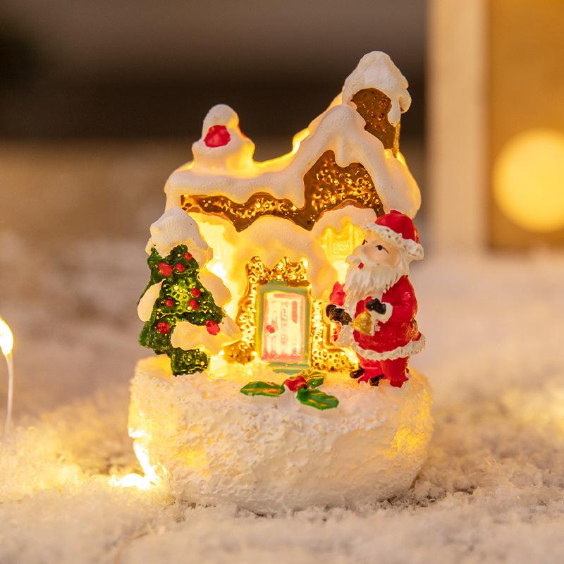 Christmas Ornament Cartoon Gingerbread House Small House Santa Claus Snowman Micro Landscape Resin Christmas Decoration