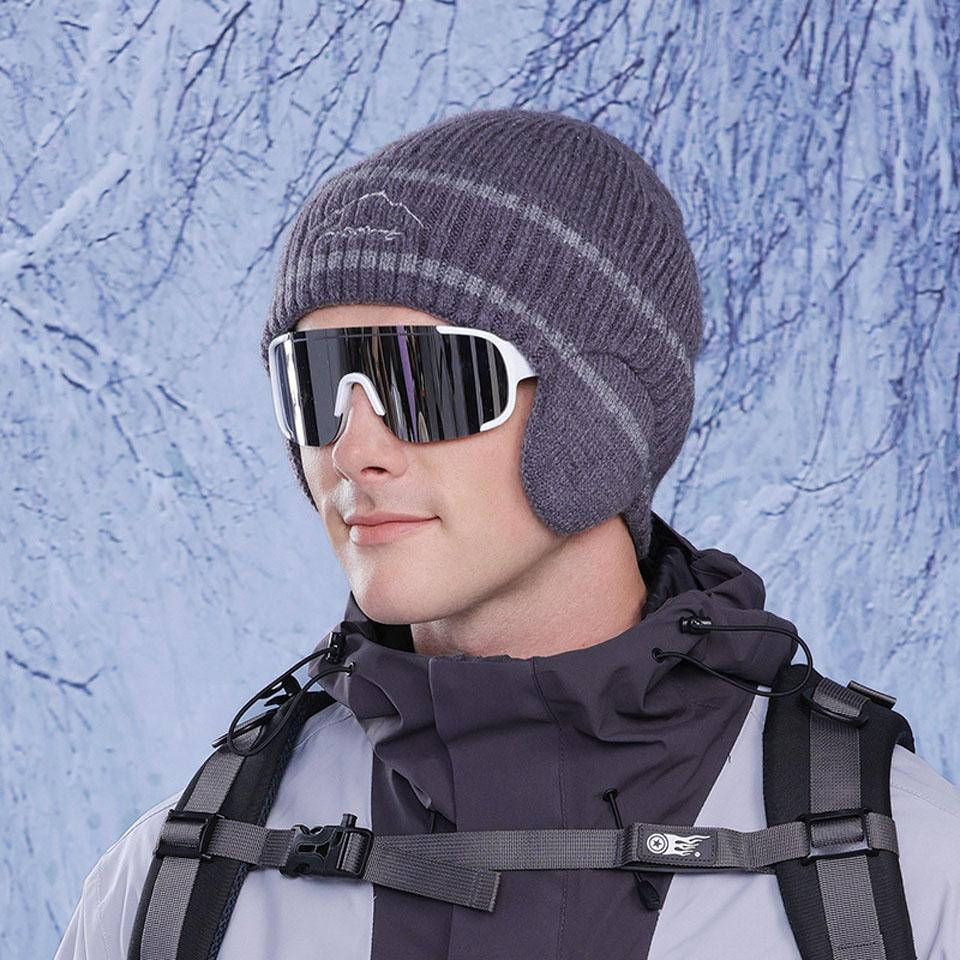 Loogdeel Унисекс Зимняя Вязаная Шапка Ветрозащитная Бархатная Теплая Защита Ушей Набивная Шерстяная Шапка для Улицы темно-синий