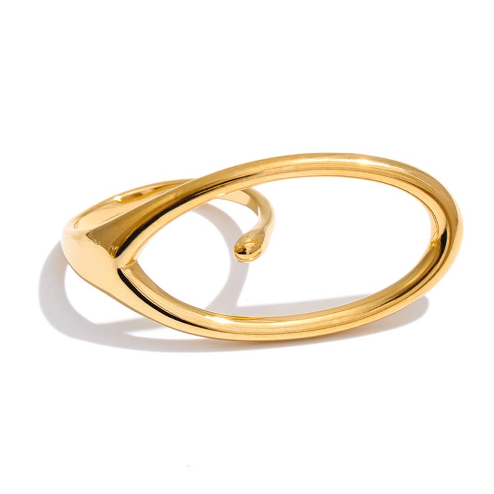 

Yhpup 2026 Stainless Steel Oval Geometric Hollow Adjustable Ring for Women Stylish Unique Minimalist Fashion Finger Jewelry Gift resizable