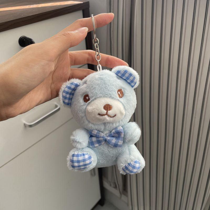 Cartoon Cute Checkered Bow Teddy Bear Plush Toy Pendant For Decoration Bag