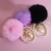 Fashion Pompom Keychain Number 5 Faux Fluffy Crystal Bottle Bow Pearl Chain Women handBag Car Key Chain Ring Keychains Jewelry