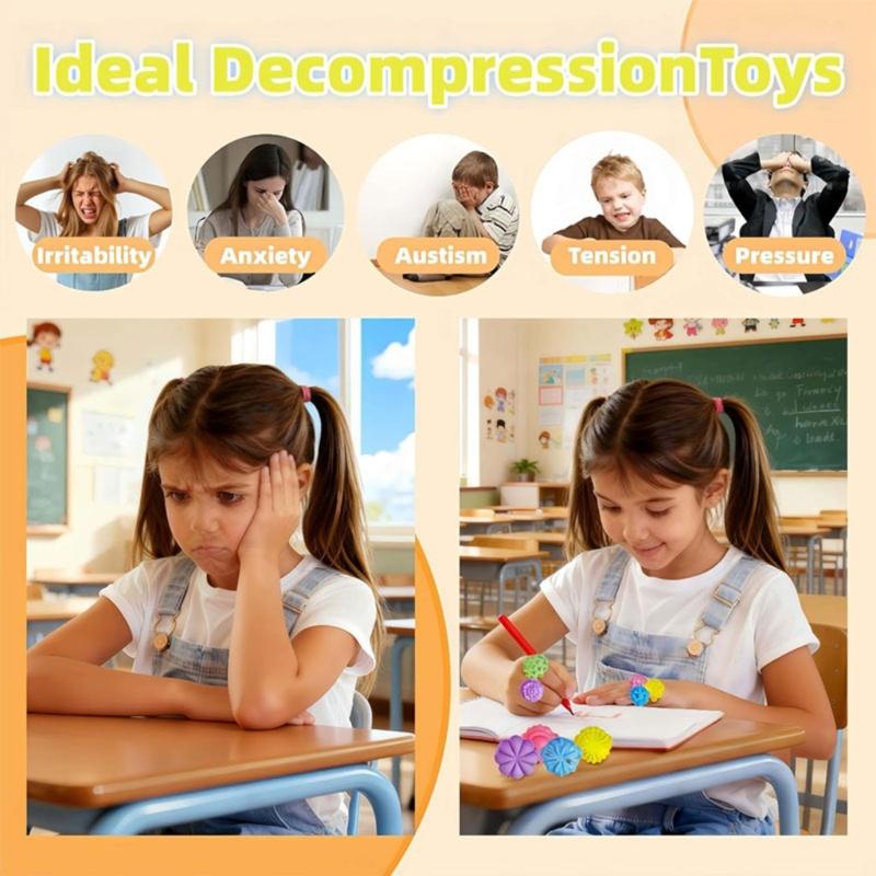 6Pcs Colorful Rotating Spinner Ring Sensory Texture Toy For Children Soft Silicone Color Cognition Toy For Relaxation