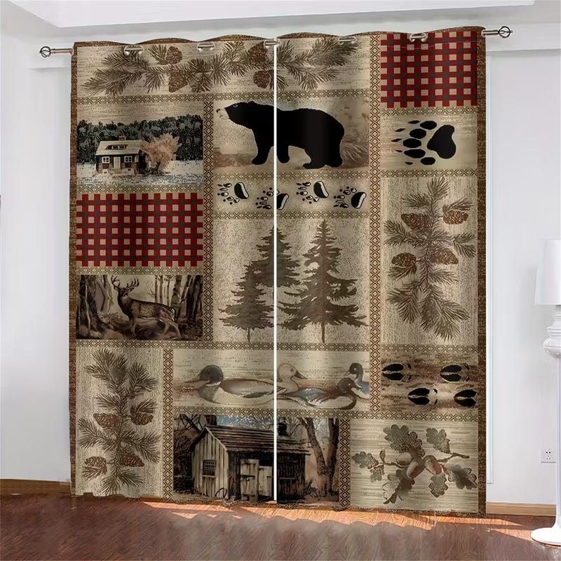 2 Pcs Forest Bear print curtains,suitable for bedroom,living room kitchen decoration,home decoration,window decoration