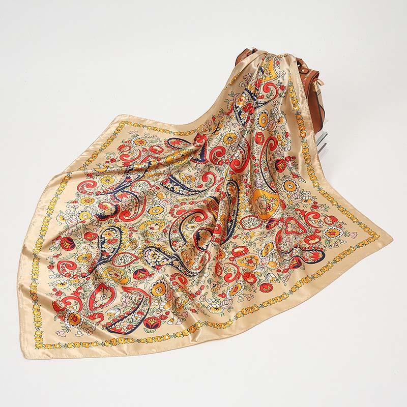New Women Silk Scarf For Neck Hair Designer Bag Warp Soft Neckerchief Hijab Headscarf Female Foulard Print Paisley Scarf 90*90cm