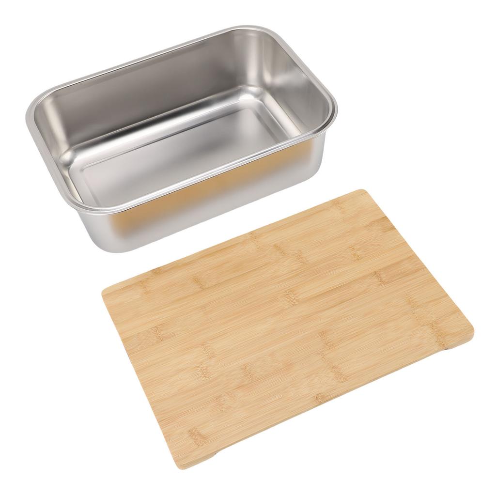 Stainless Steel Dish Basin Tub with Wooden Cover Lid Multifunction Sink Fruit Vegetable Washing