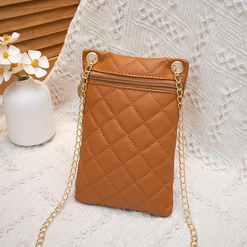 Women's bag, new rhombus embroidered mobile phone bag chain, small square bag, one shoulder messenger women's bag.