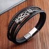 Black Leather Rope Cowhide Men's Double-layer Genuine Leather Woven Bracelet Handmade Multi-layer Leather Bracelet