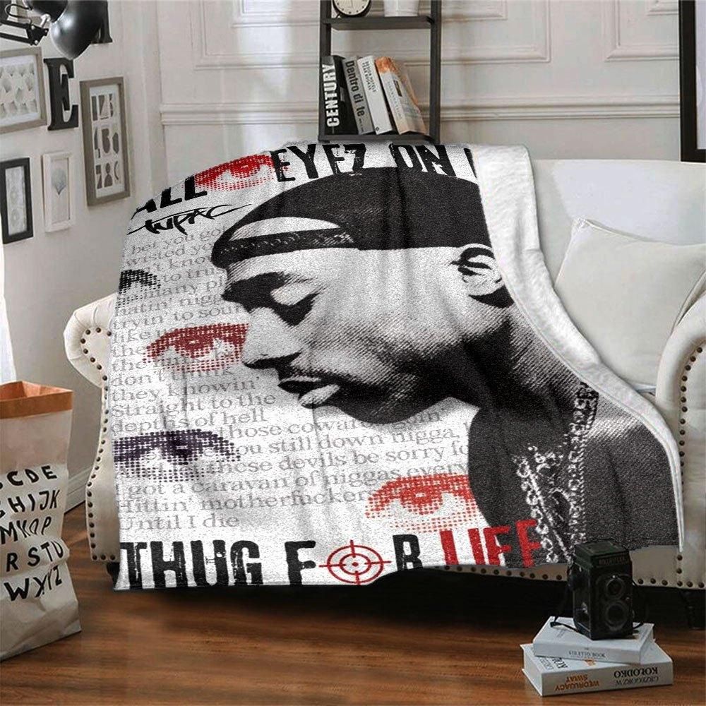 

1pc 2Pac Hip Hop Blanket Soft Lightweight All Season Multi Purpose Throw for Sofa, Bed, Office & Picnics, French Style with Iconic Album Art & Quotes 80x120cm