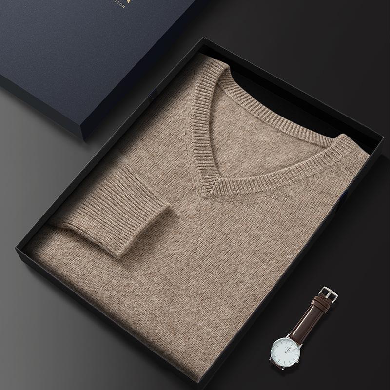 Кашемировый свитер с V-образным вырезом первой линии готовый к носке утолщенной вязки из рыхлой шерсти XXXL 12980₽