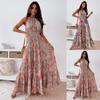Summer Beach Dress Sexy Bohemian-style Printed Backless Suspender Long Dress for Women