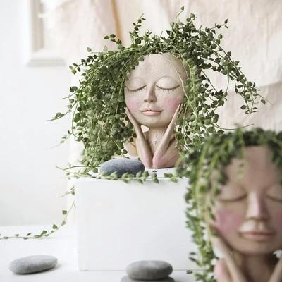 Creative Face Flower Pot Head Planter Pot Succulent Planter Resin Art Statue Sculpture Potted Decorative Ornaments Vase