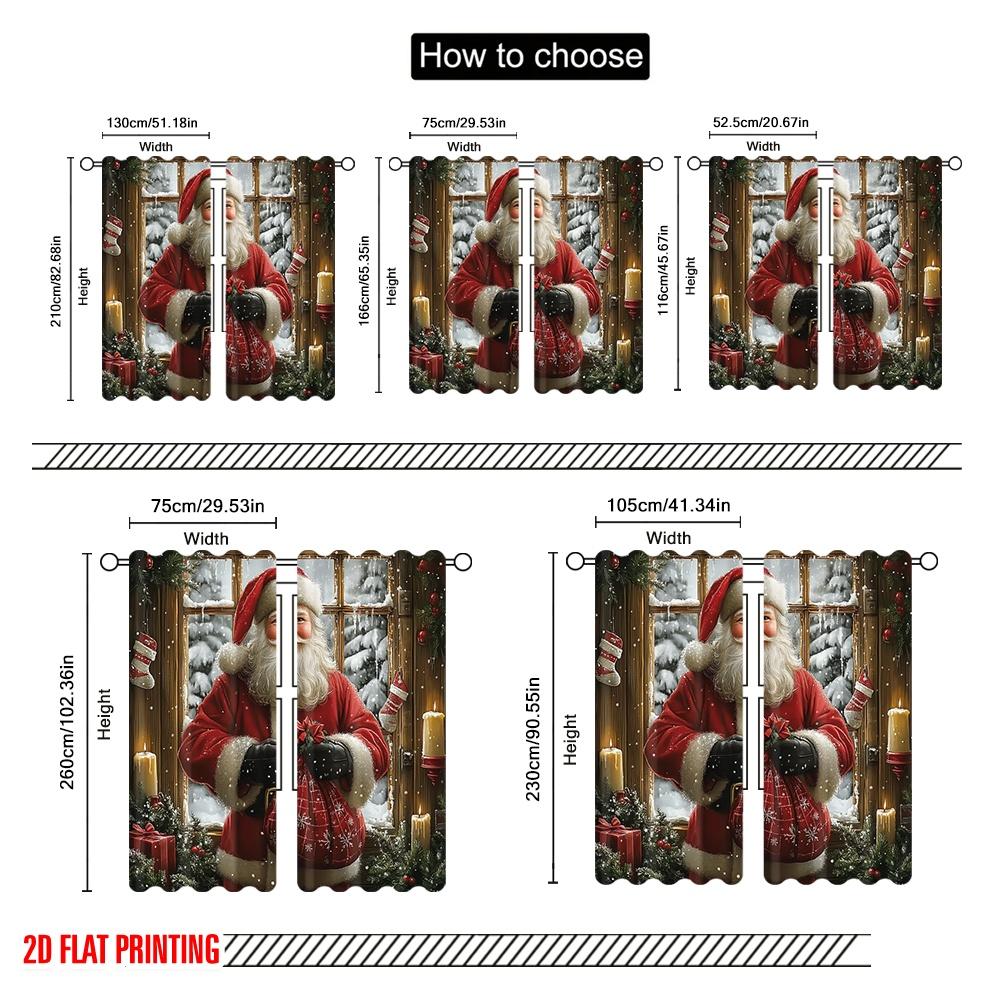 2pcs,2D Plane Printing Minimalist Curtains Santa Claus Snowflakes Holiday Spirit (2) 100% Polyester (without Rod) Art Deco