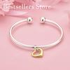 Luxurious 925 sterling silver exquisite gold heart-shaped open bracelet for women's fashion parties, wedding jewelry