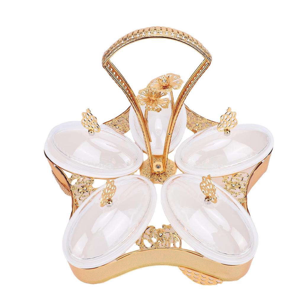Divided Platter Gold Exquisite Serving Tray with 5 Oval Compartments Handle Lids for Fruits Nuts  