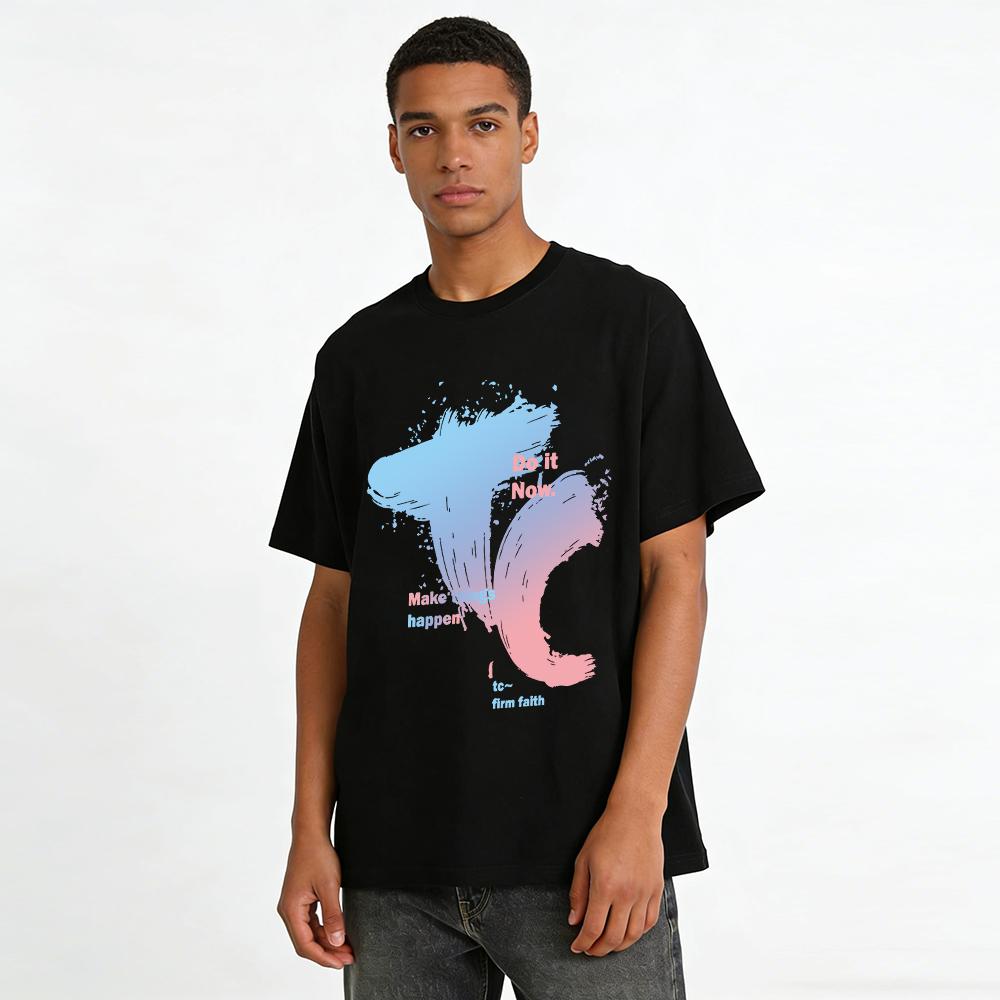 Inspirational Slogan Brush Print Casual T-Shirt Unisex Breathable Daily Versatile Top Pure cotton T-shirt