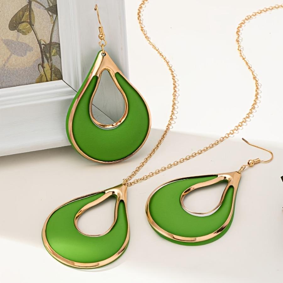 Fashion New 3pcs Earring and Necklace Set, Simple and Elegant Women's Creative Teardrop Metal Spray-Painted Earrings and Necklace Set