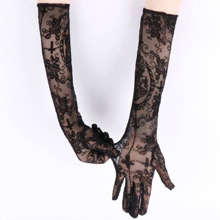 Stretchable Fabric Gloves with Skeleton Crosses Artwork Costume Glove For Halloween Celebrations And Role Play Costumes