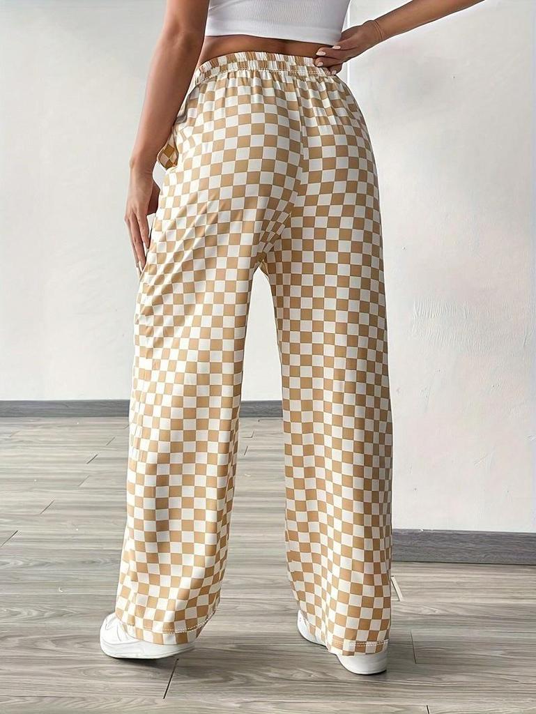 Pantalones de Mujer de Cuadros de Tiro Alto y Pierna Recta - Moda Casual para Primavera, Otoño, Invierno y Vuelta al Cole