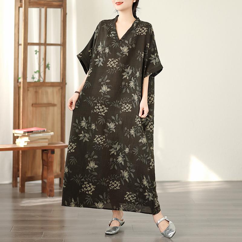 DIMANAF New 2026 Women Plus Size Spring Summer Beach Vintage Long Dress Floral Print Loose Oversize Maxi