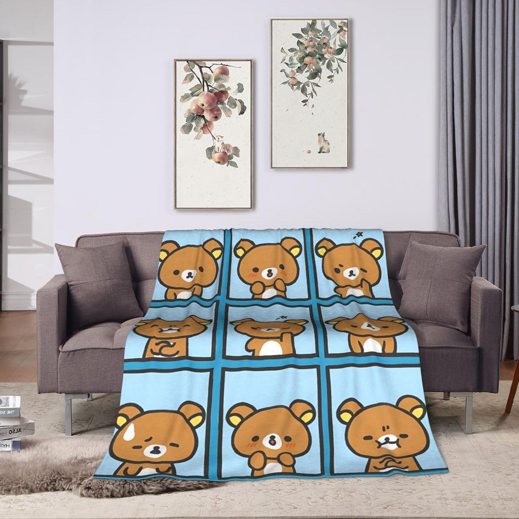 Cute Bear Rilakkumas Flannel Blanket Winter  Warm Throw Blanket for Kids Adult Bedroom Funny Bedspread Sofa Bed Cover
