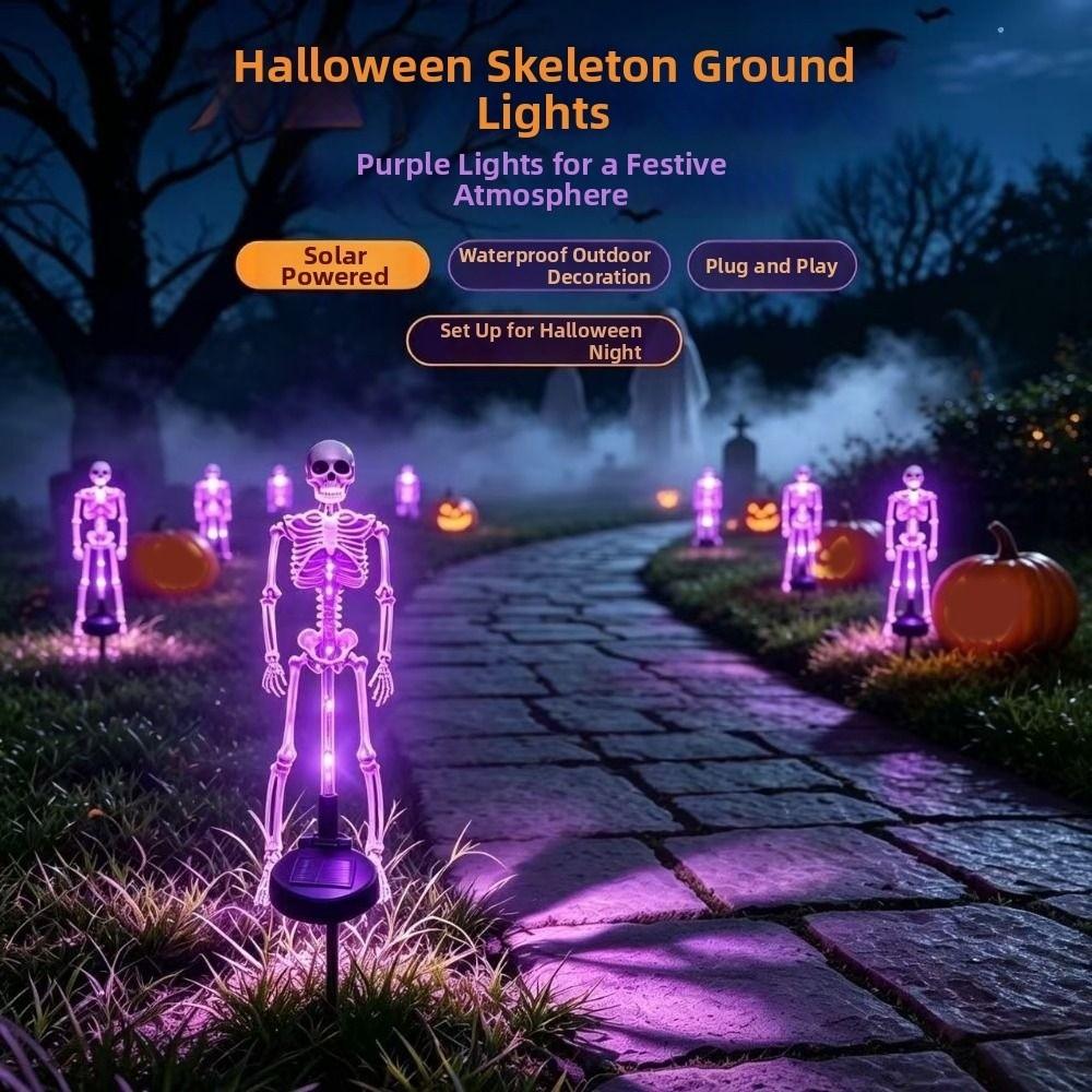Wasserdichte Halloween Solar-Erdspießleuchten Realistischer Skelett Schädel Festliche LED-Lichter Außenbereich Garten
