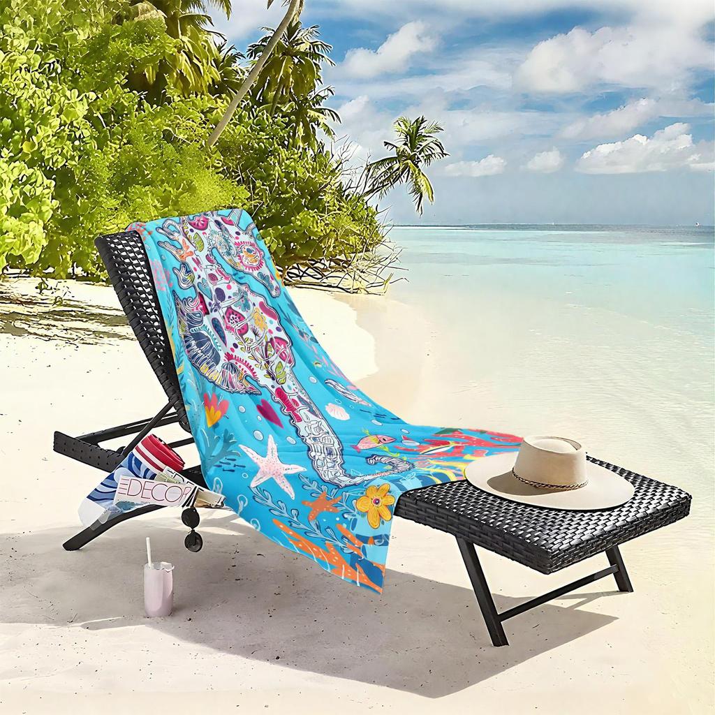 1pc Colorful Seahorse in Vibrant Underwater World 2D Printed Microfiber Beach Towel, quick dry super absorbent. Great for beach