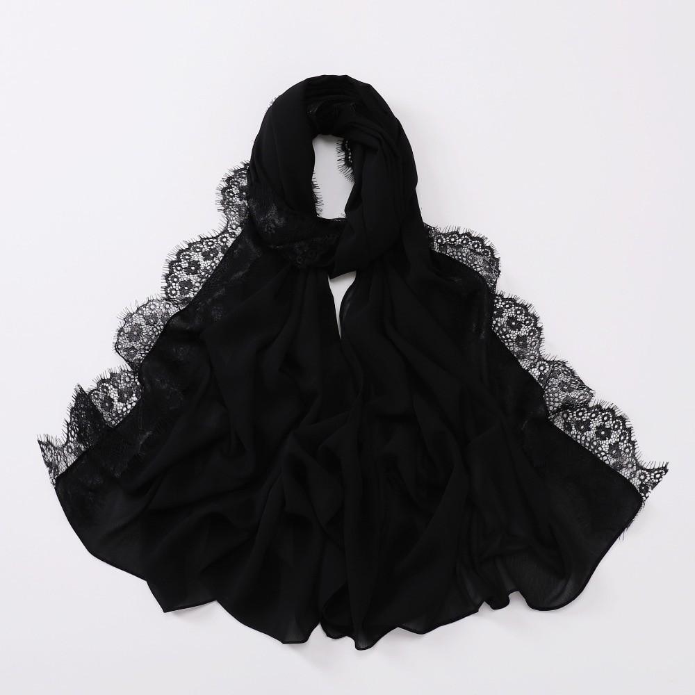 Elegant Solid Color Silk Scarf Lace Edge Soft Sunscreen Shawl Long Breathable Headwraps Women Headwear