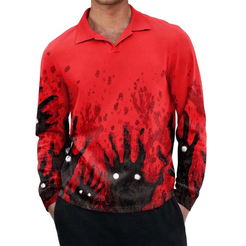 Men's Casual Retro Small V-neck Long-sleeved Top