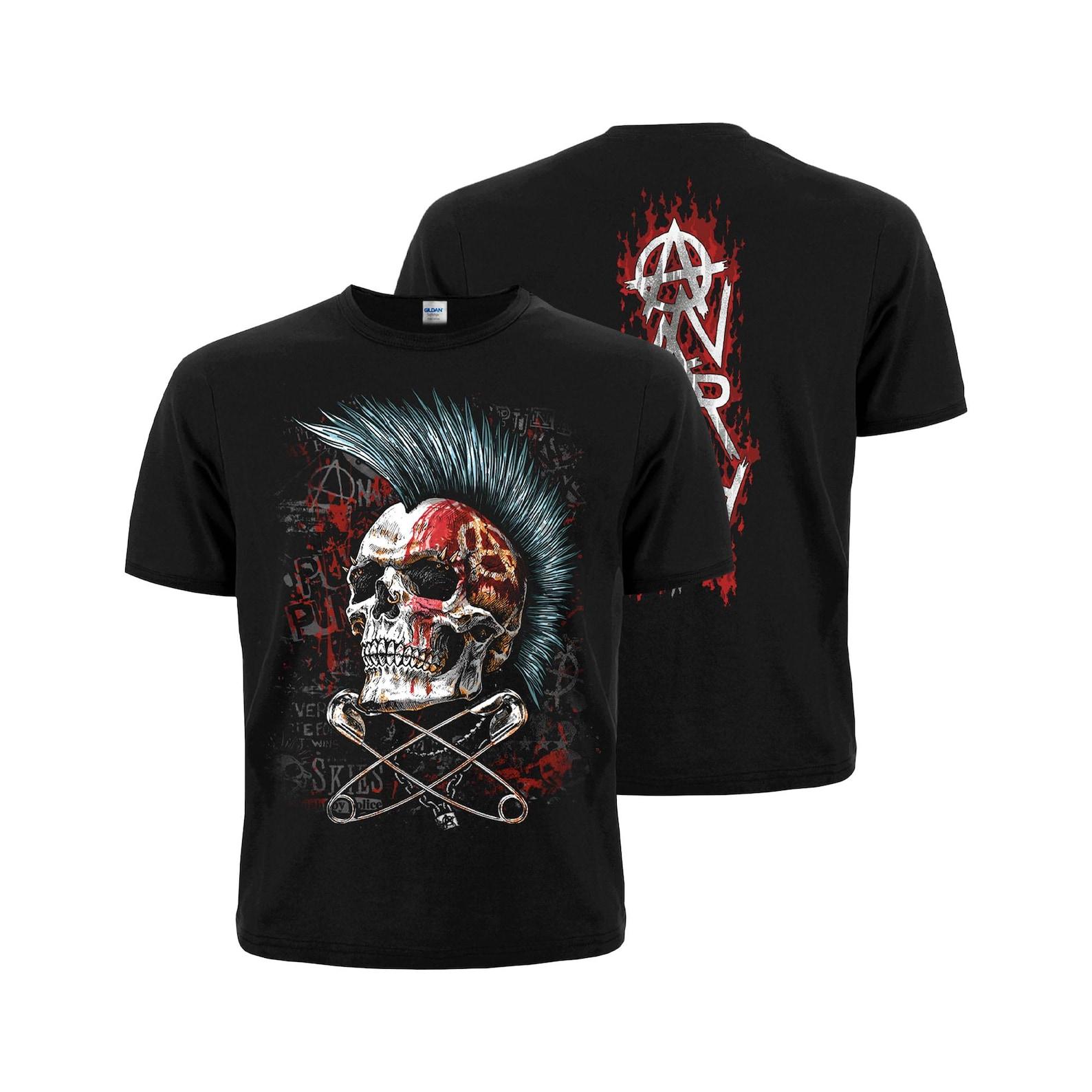 Mohawk Skull Punk T-Shirt: Anarchy Symbol, Punk Rock Style. S