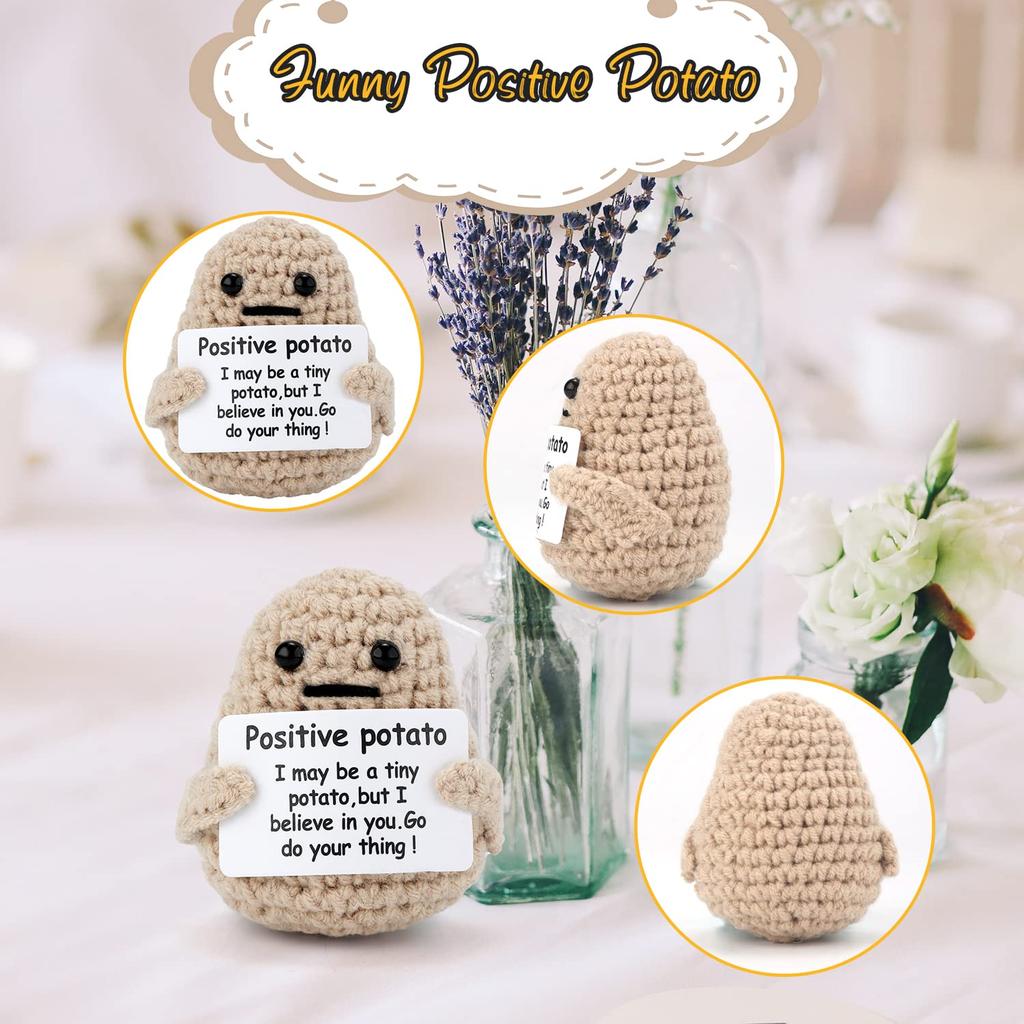Mini Funny Positive Potato 3 Inch Knitted Toy Positive Card Creative Cute Wool Doll Cheer Up Gifts Friends Party Decoration
