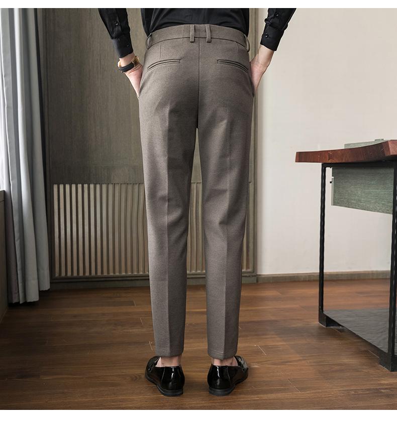 Men's Slim Fit Woolen Embroidered Trousers - Warm Casual Pants for Autumn/Winter