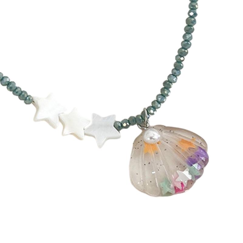 

Fashionable Star Shell Pendant Necklaces Star Beaded Necklaces Chain Necklace Jewelry Party Jewelry for Girls Women 1 зелёный
