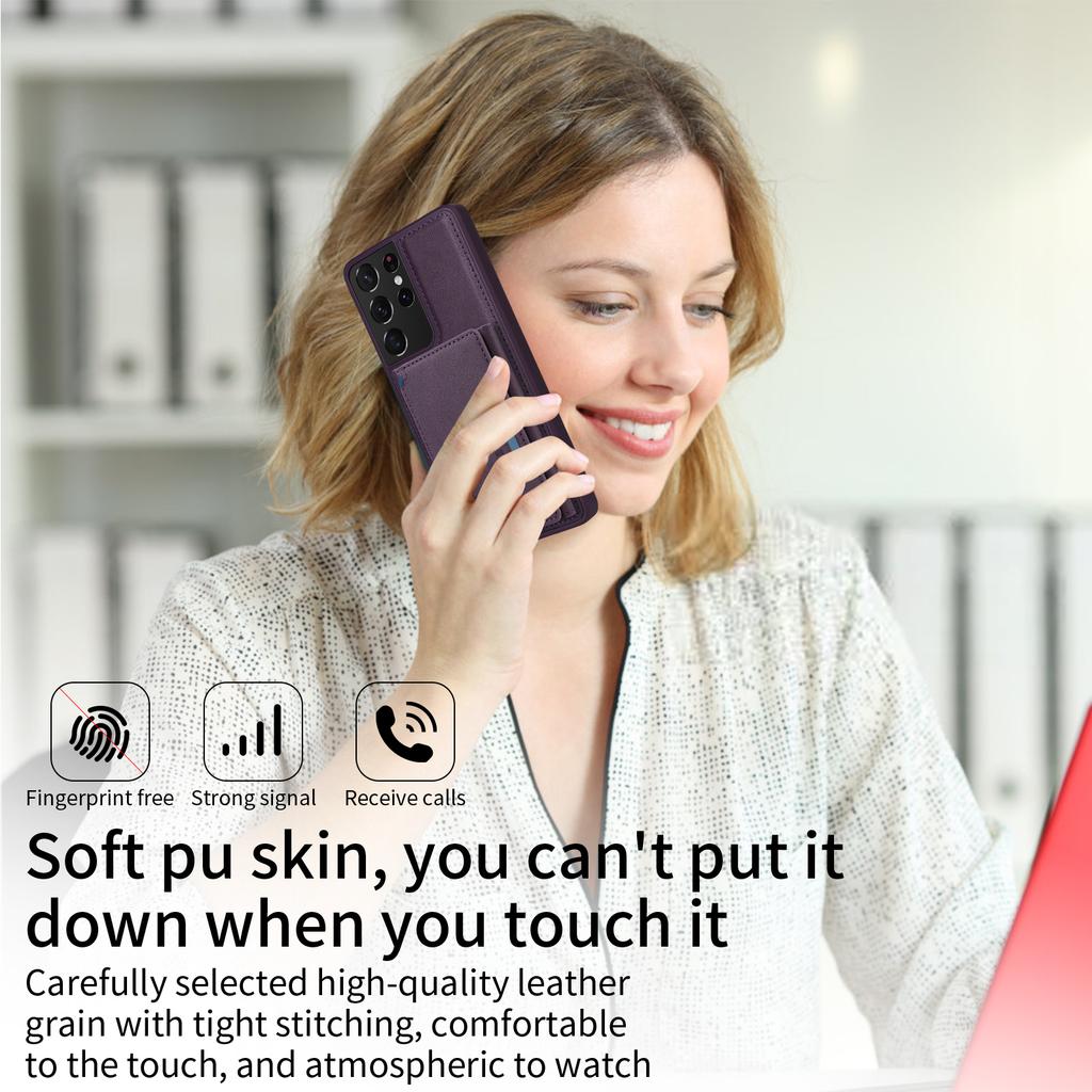 For Samsung Galaxy S21 Ultra 5G Magnetic Case BETOPNICE Leather Phone Cover Kickstand with Detachable Card Bag