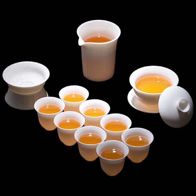 Blossom Mutton Fat Jade Porcelain Sancai Gaiwan Tea Set