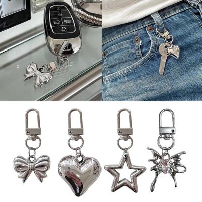 Bowknot/Star/Heart Keyring Cute Butterfly Pendant Keychain Silver Bow Phone Lanyard Multi-Functional Bows Accessories