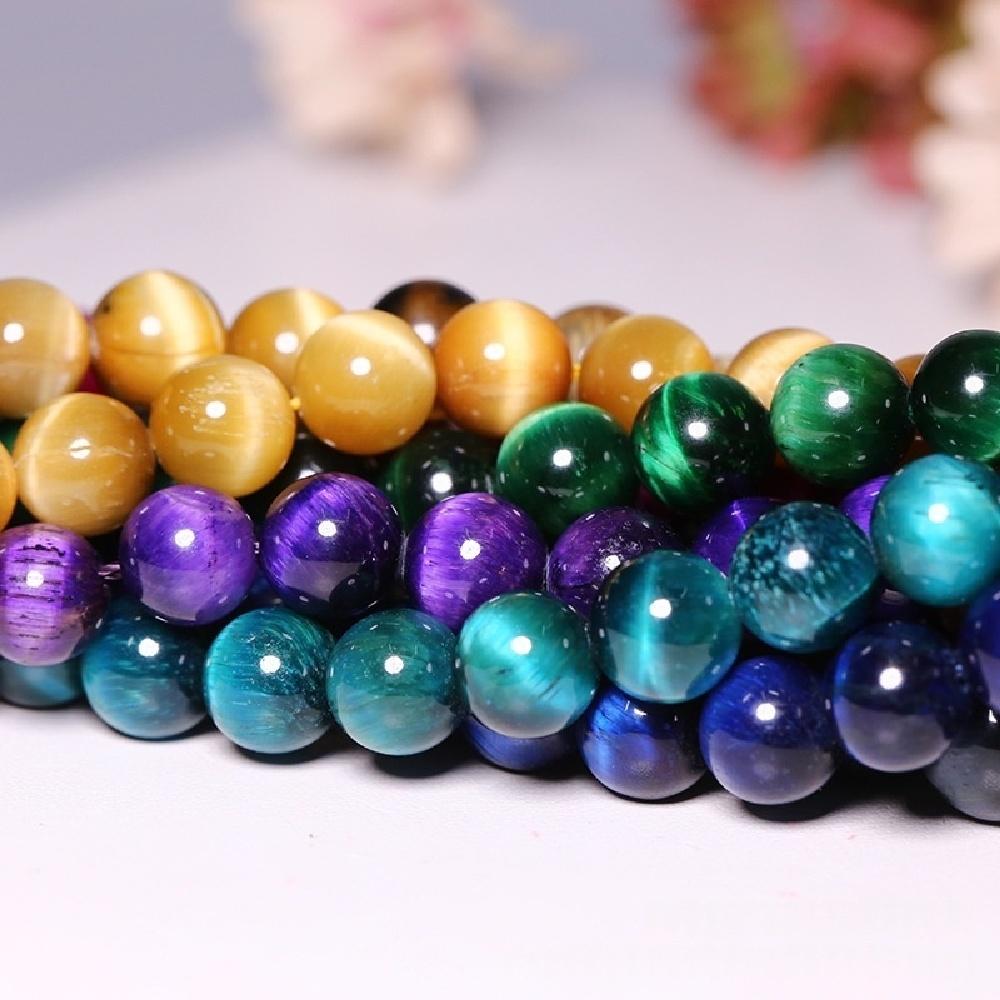 Mix Barevný Tygří oko Přírodní Kámen Korálky 15"Vlákno Hladké Volné Distanční Korálky 4/6/8/10/12mm pro Výrobu Šperků DIY Náramky Doplňky
