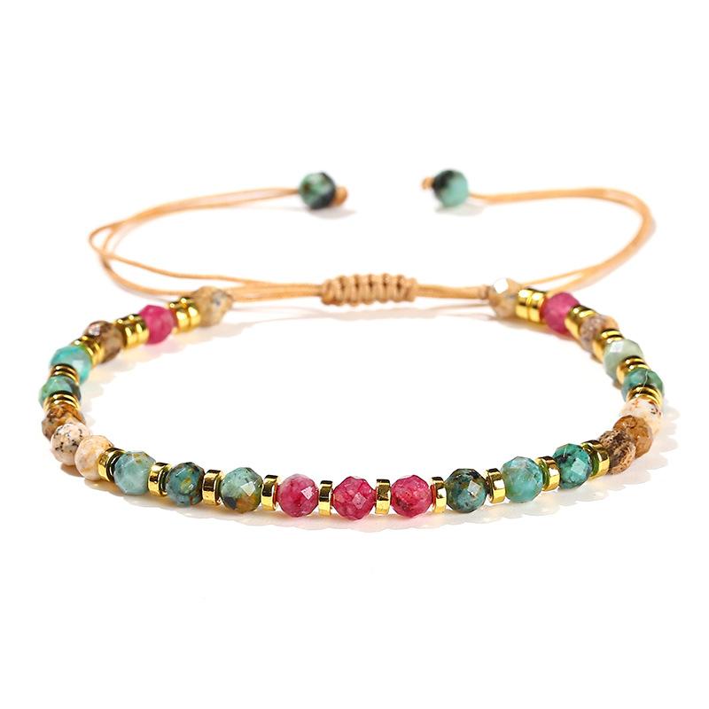 Cut Natural African Turquoise Colored Chalcedony Braided Bracelet Girl's Personality Joker Jewelry.