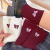 Women New Red Lovely Bow Mid-tube Beauty Korean Fashion Academy Style Boneless Pile Cotton Comfort Ins Sock Autumn Winter Socks