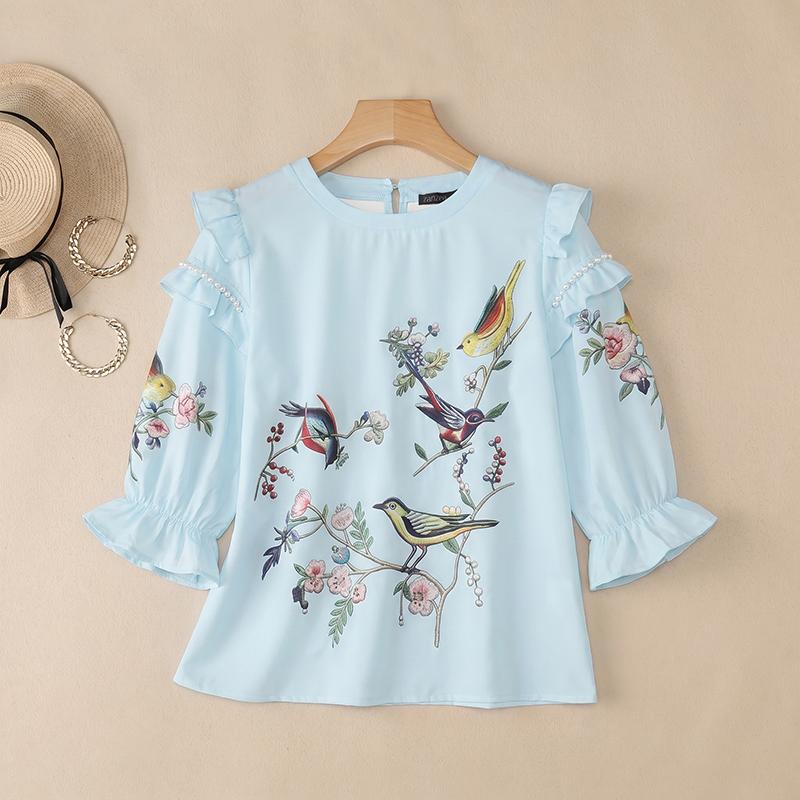 ZANZEA Women Casual Round Neck Loose Print 3/4 Sleeve Blouse