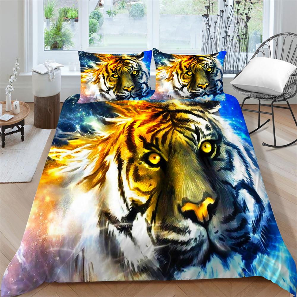Bedding Clothes Tiger Print Duvet Cover Set Polyester Men Single Double Size Home Textiles Soft Quilt Cover Pillowcase