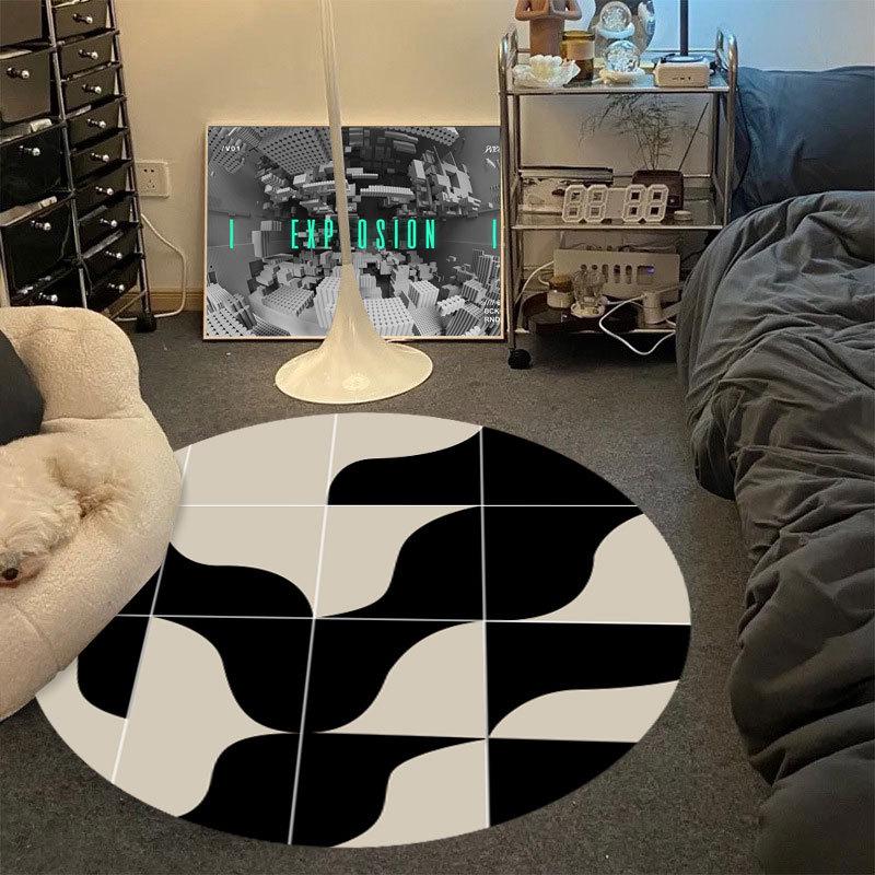 Black and White Minimalist Boys' Bedroom Non-Slip Billiards Floor Mat, 8-Ball Carpet for Home, Living Room, or Bedside Rug