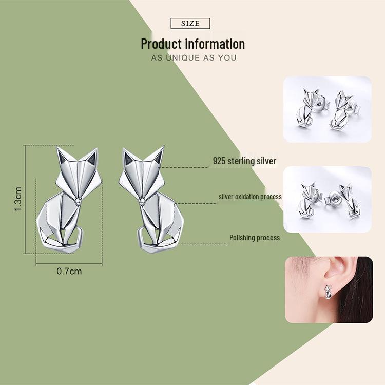 Avle S925 Origami Fox Sterling Silver Animal Earrings for Girls - SCE526