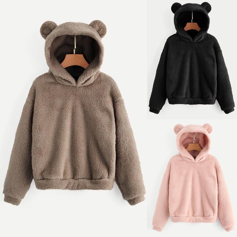 Felpa con cappuccio in pile Scione Teddy da donna Felpa a maniche lunghe Felpa con cappuccio in peluche con orecchie da orso calde