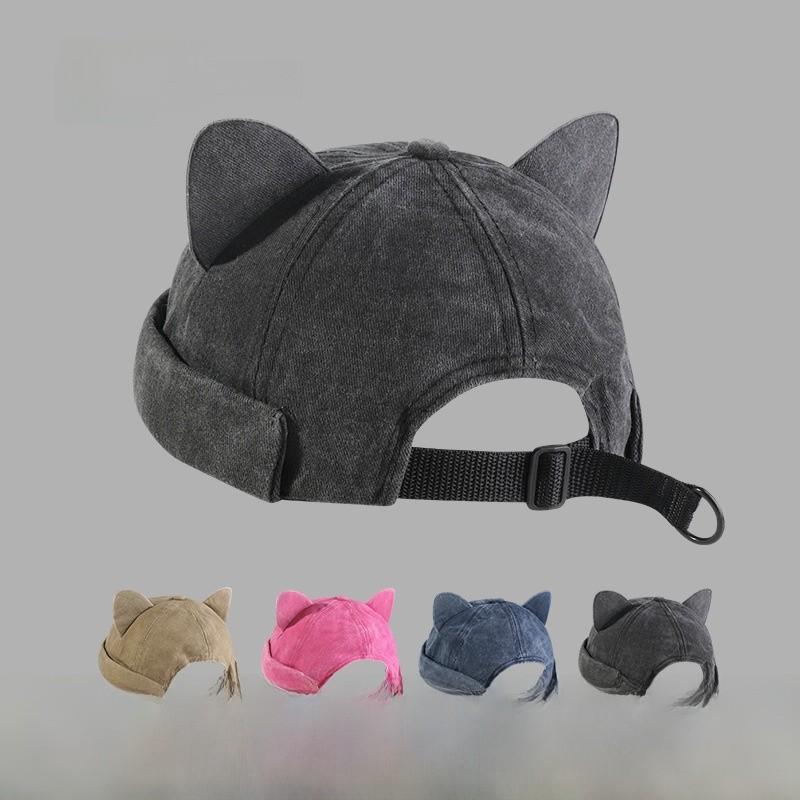 Cute Cat Ear Hat Unisex Cotton Sun Protection Cap With No Brim For Summer And Spring
