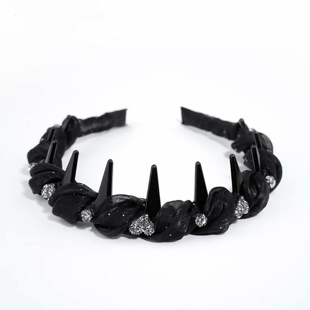 Women French Sparkling Pearl Wavy Headband, High Skull Top Toothed Hair Band, Non-slip External Wear Pressure-Reducing Hair Accessory