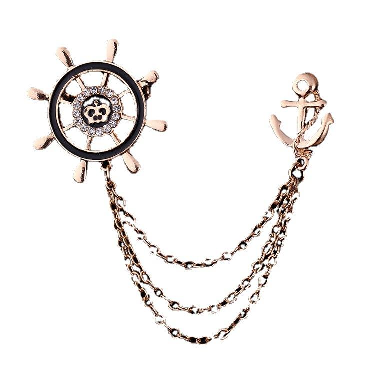 Z97 Brooch, Chain Rudder Collar Pin, Creative Collar Clip Collar Flower Suit Accessories