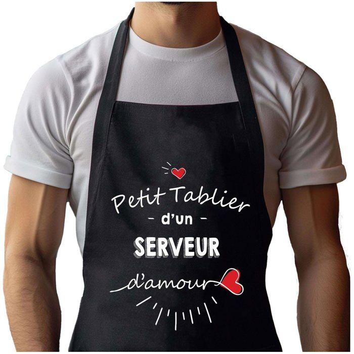 Tablier de cuisine - Serveur d'amour - Noir - Coton épais - Impression bretonne