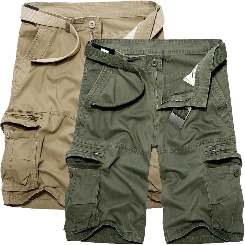 Letní pánské ležérní kombinézy bavlna volné vícekapsové cargo šortky outdoor velká velikost krátké kalhoty pantalones bez pásku
