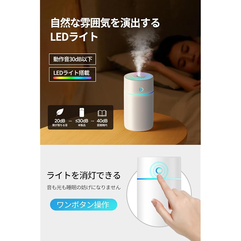 GUNNIE Compact Ultrasonic Humidifier 250ml - Leak-Proof, Cleansing, Quiet, Long-Lasting